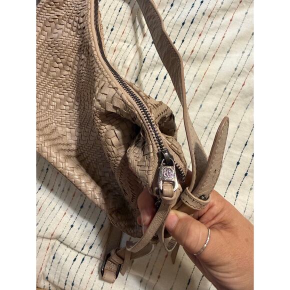 Elliott Luca Taupe Nude Woven Leather Hobo Medium Shoulder Bag Purse - Picture 7 of 8